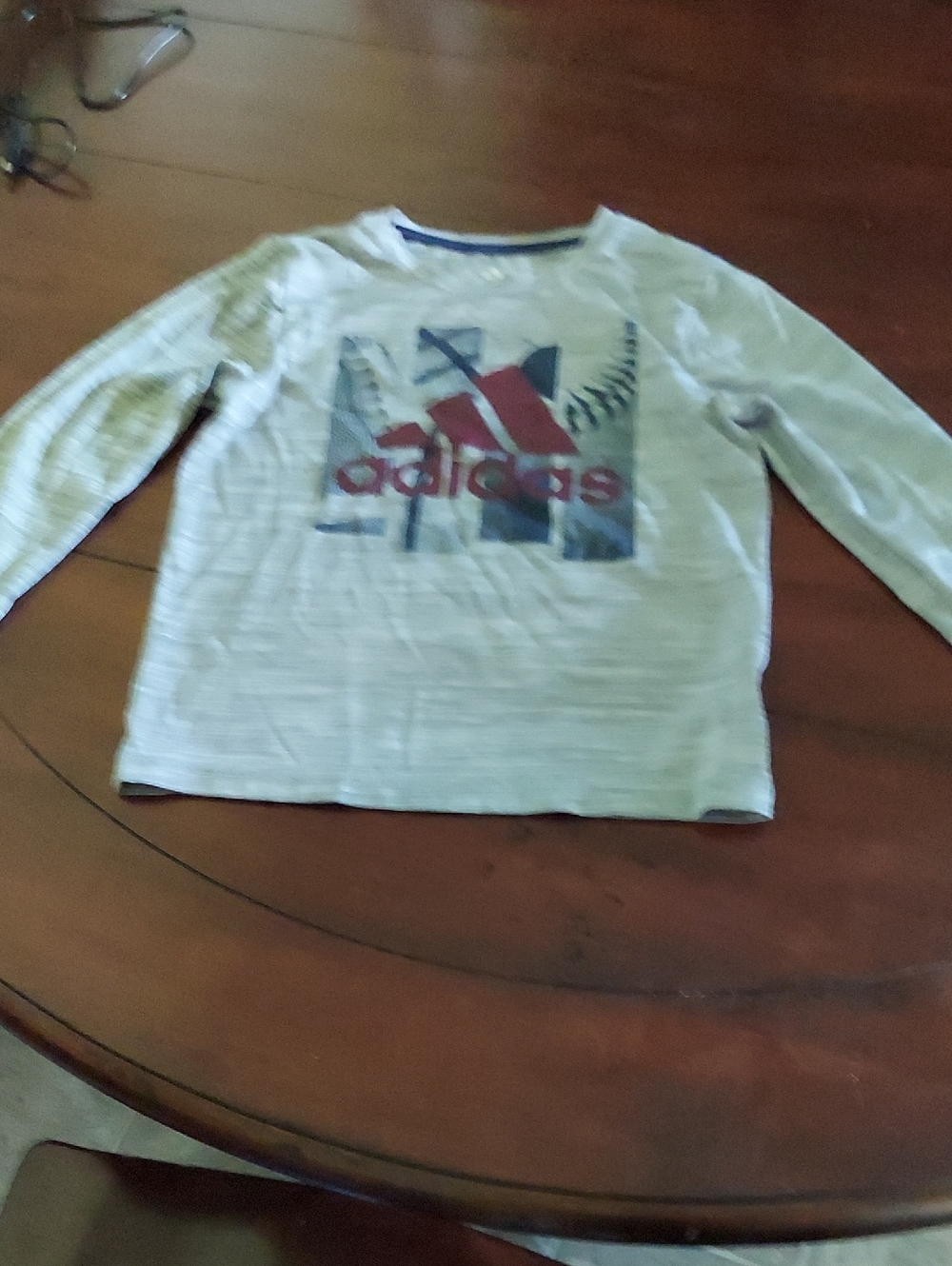 adidas Grey Long-Sleeve Graphic Logo Tee with Red Accent